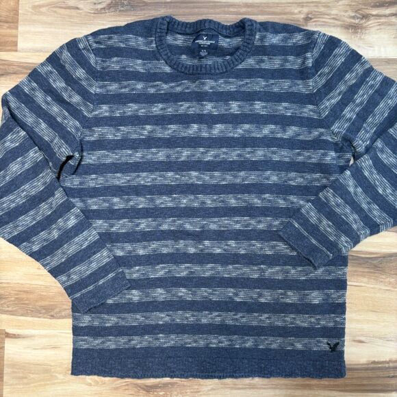 American Eagle Sweater Mens XL Blue Indigo Textured Knit Surf Crewneck - Picture 2 of 8